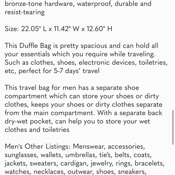 New Duffle Bag for Men Overnight Weekender Gym Bag with Shoe Compartment - Picture 7 of 7